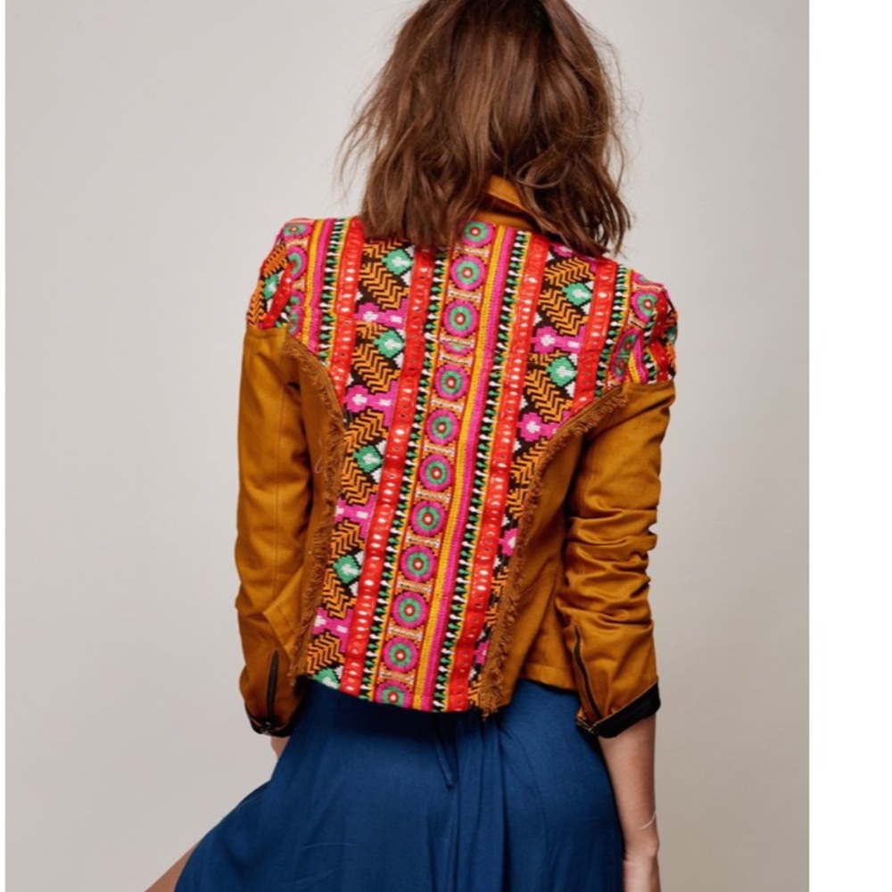 Zhennymph camel fringe moto jacket